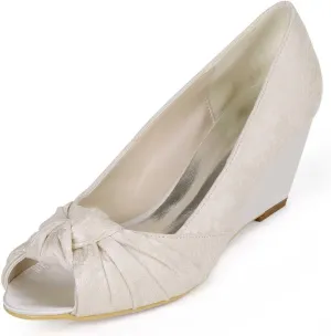 Womens Wedding Shoes Women's Wedges Peep Toe High Heels Sandals Dress Satin Wedding Bride Pumps Shoes Evening Party / 6.5cm/Ivory White(Ivory,4.5 UK)