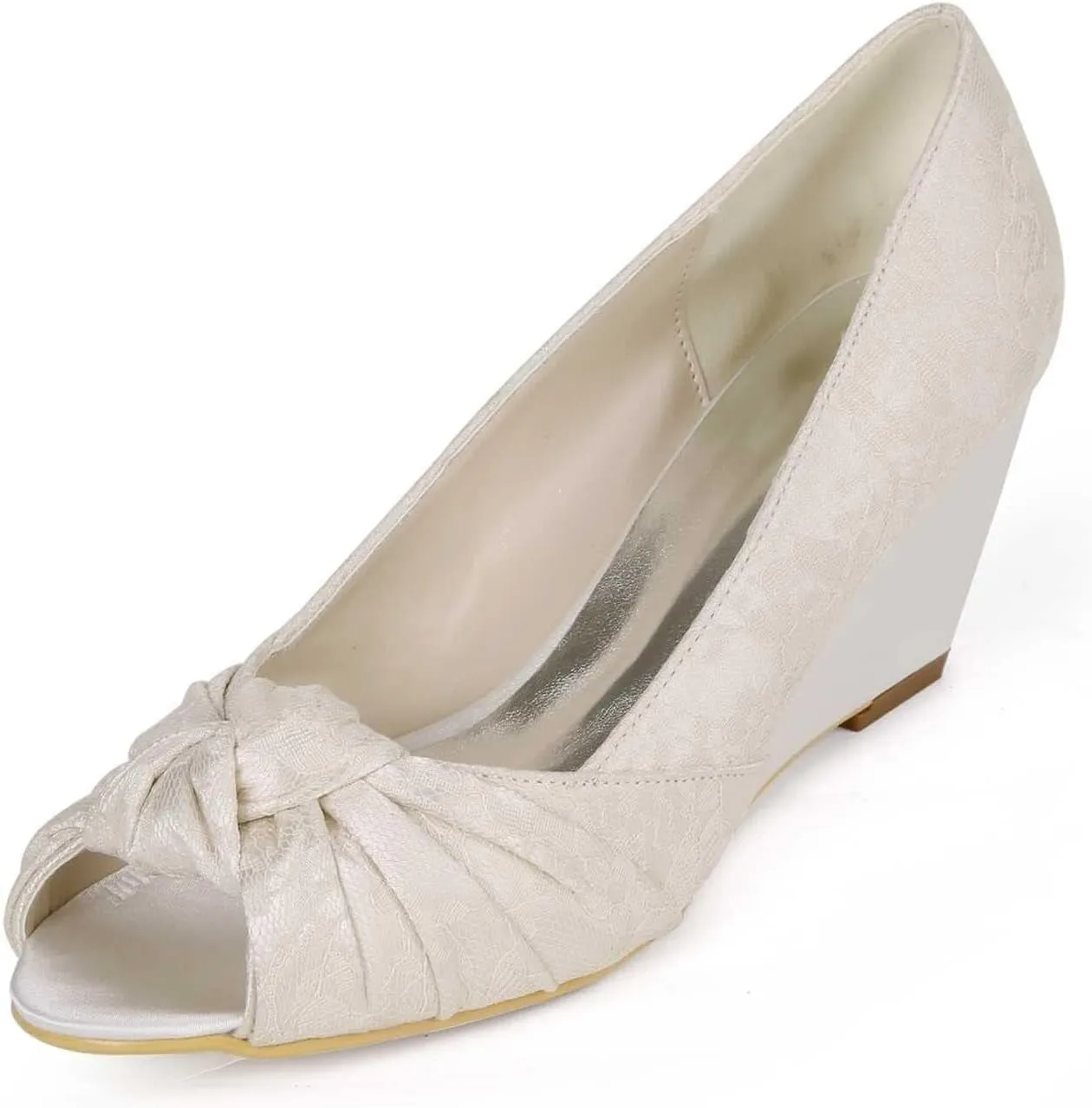 Womens Wedding Shoes Women's Wedges Peep Toe High Heels Sandals Dress Satin Wedding Bride Pumps Shoes Evening Party / 6.5cm/Ivory White(Ivory,4.5 UK)
