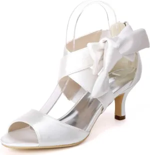 Womens Wedding Shoes WT-1675 Women's Sandals Peep Toe Low Heels Pumps Ankle Strap Zipper Satin Wedding Dress Shoes(White,4.5 UK)