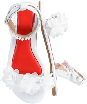 Women's White Tulle & Pearl High Heel Sandals – Romantic Ruffled Bridal Shoes with Red Insole, Elegant Ankle-Strap Heels for Weddings & Galas