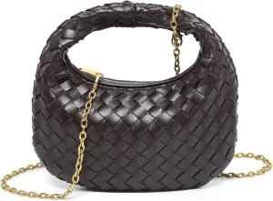 Women's Woven Genuine Leather Wallet Handbag - Crossbody Bag, Single-shoulder Chain