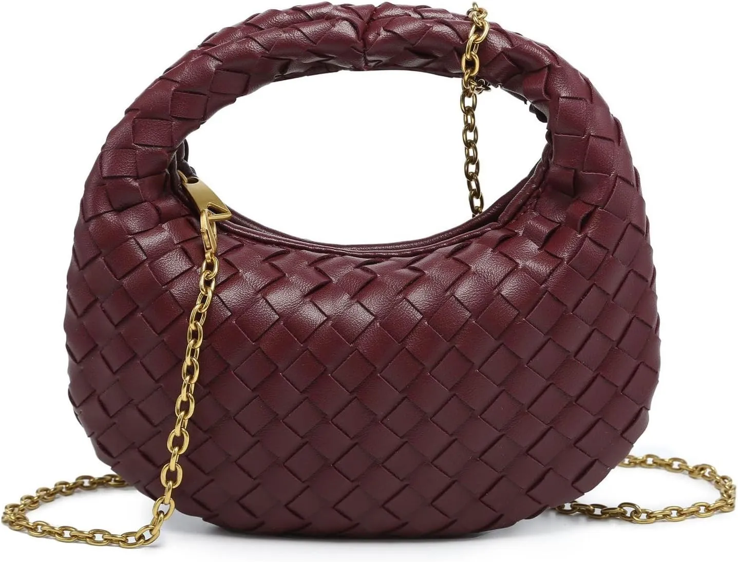 Women's Woven Genuine Leather Wallet Handbag - Crossbody Bag, Single-shoulder Chain