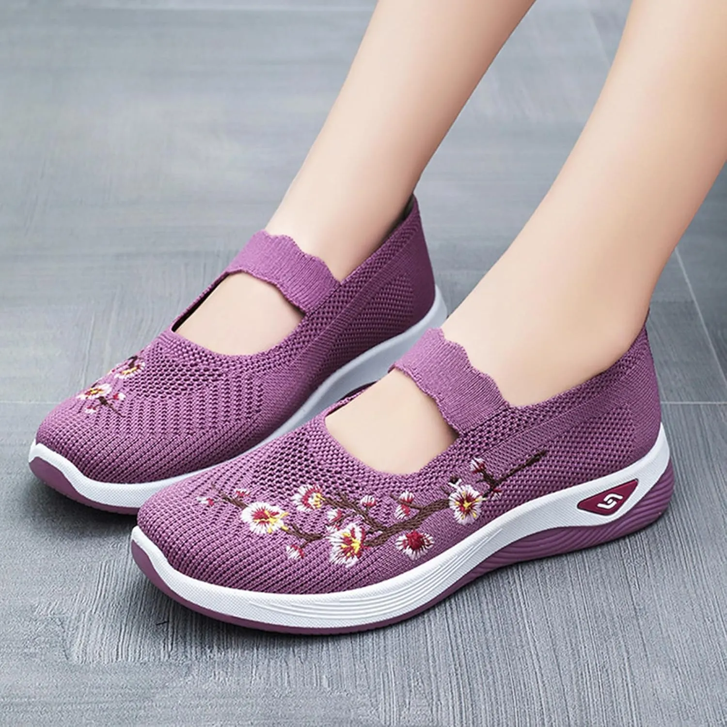Womens Woven Orthopedic Breathable Soft Shoes Embroidered Flower Shoe Comfort Slip On Walking Shoes Arch Support Casual Walking Sports Sneakers
