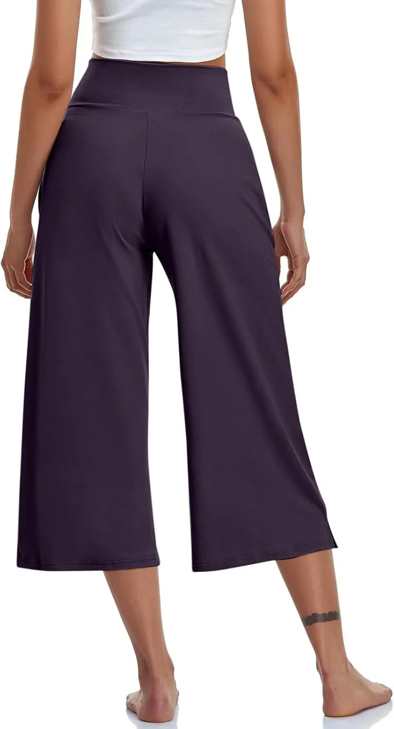 Women's Yoga Capris Pants | High Waist Leggings Crop Straight Leg Athletic Exercise Workout Shorts