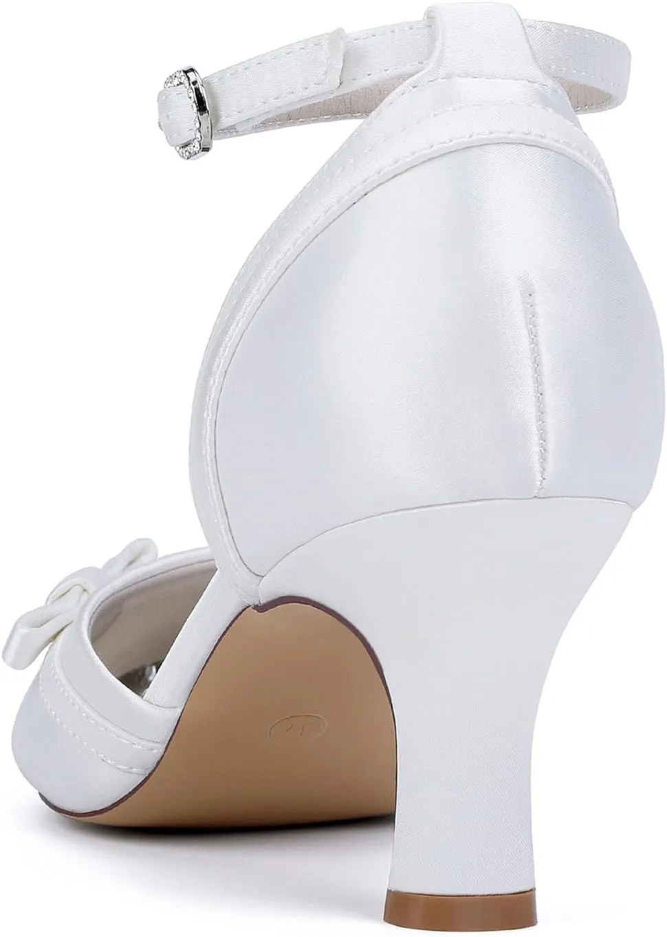 Women'sround Closed Toe Satin Pumps 6.5CM Bow Kitten Heel Bridal Shoes Ankle Strap Wedding Prom Party Dress Comfortable Bridesmaids