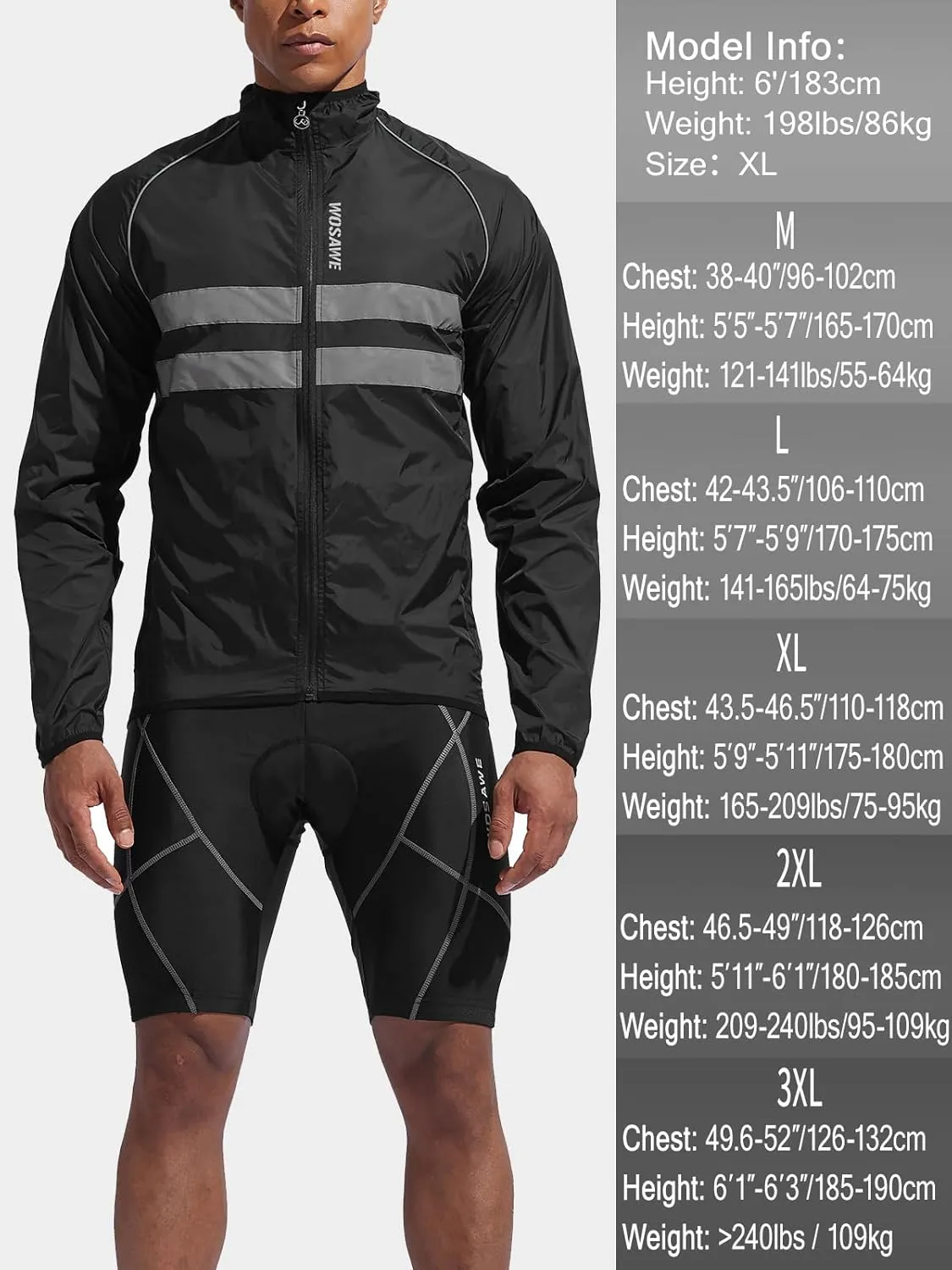 WOSAWE Packable Cycling Jacket Hooded Running Coat Lightweight Biking Windbreaker