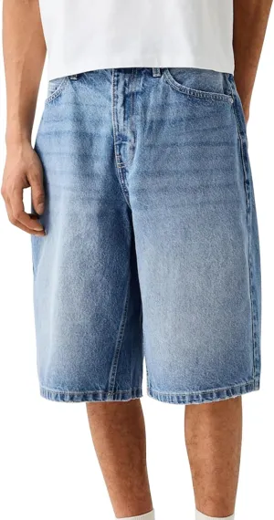 XBTCLXEBCO Mens Baggy Jean Shorts Relaxed Fit Wide Leg Denim Bermuda Shorts Casual Hip Hop Long Denim Shorts Streetwear