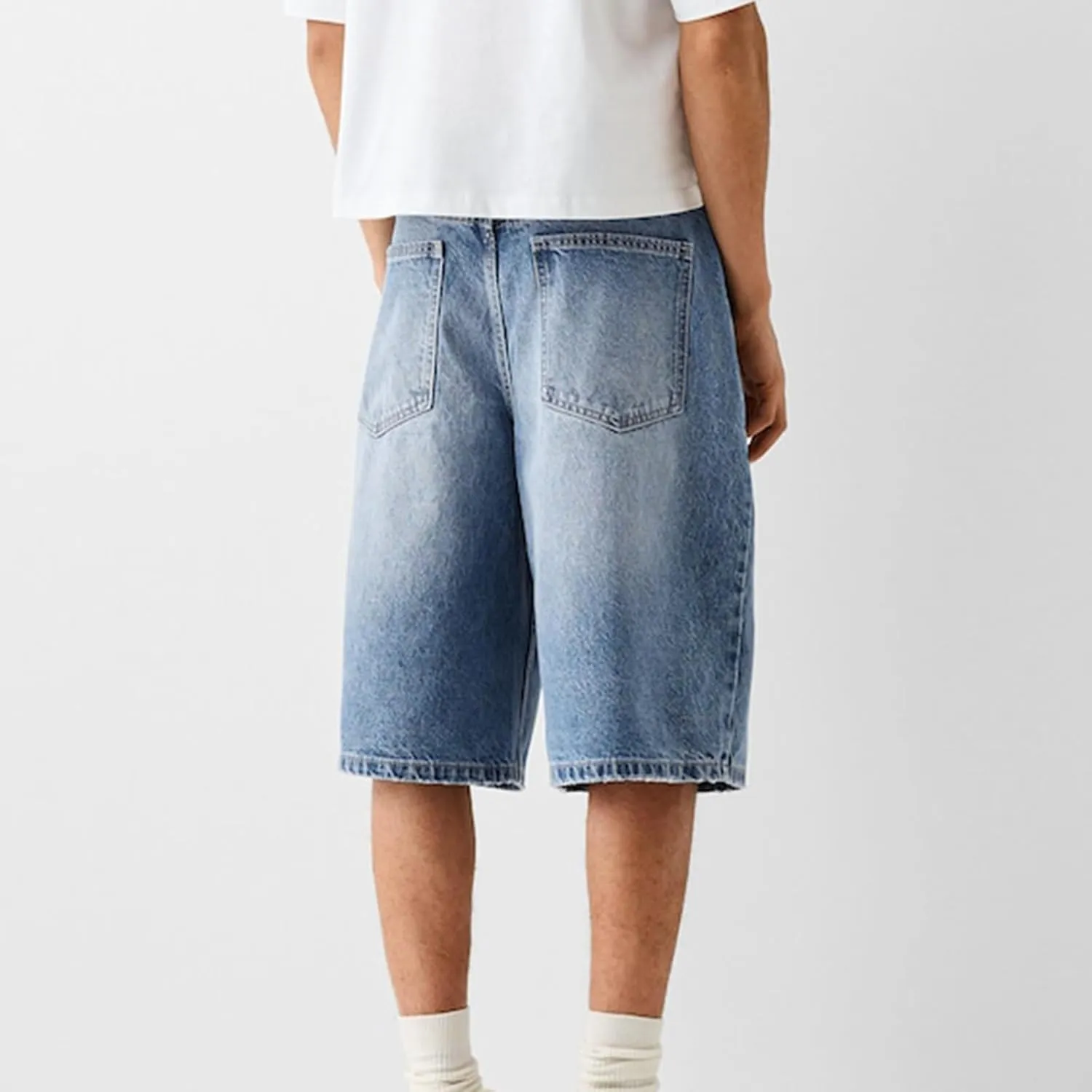 XBTCLXEBCO Mens Baggy Jean Shorts Relaxed Fit Wide Leg Denim Bermuda Shorts Casual Hip Hop Long Denim Shorts Streetwear
