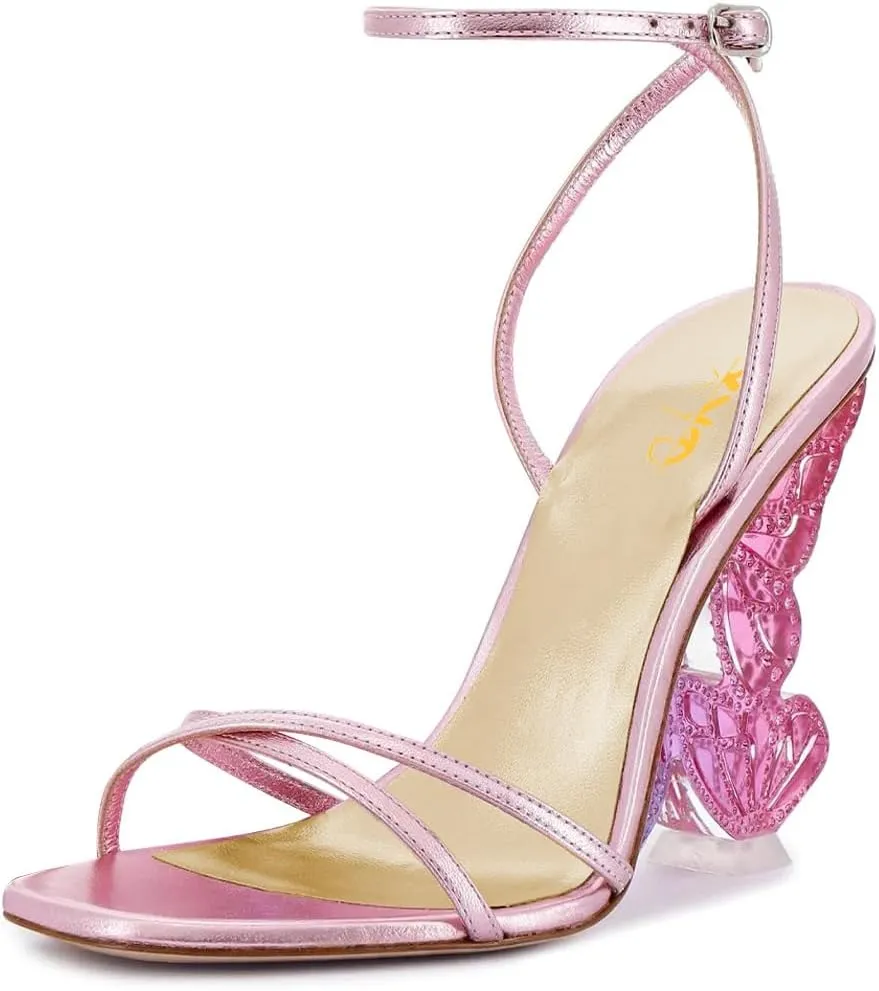XYD Women Sexy Slender Straps Square Open Toe Sandals Butterfly Wing High Heels Evening Prom Shoes