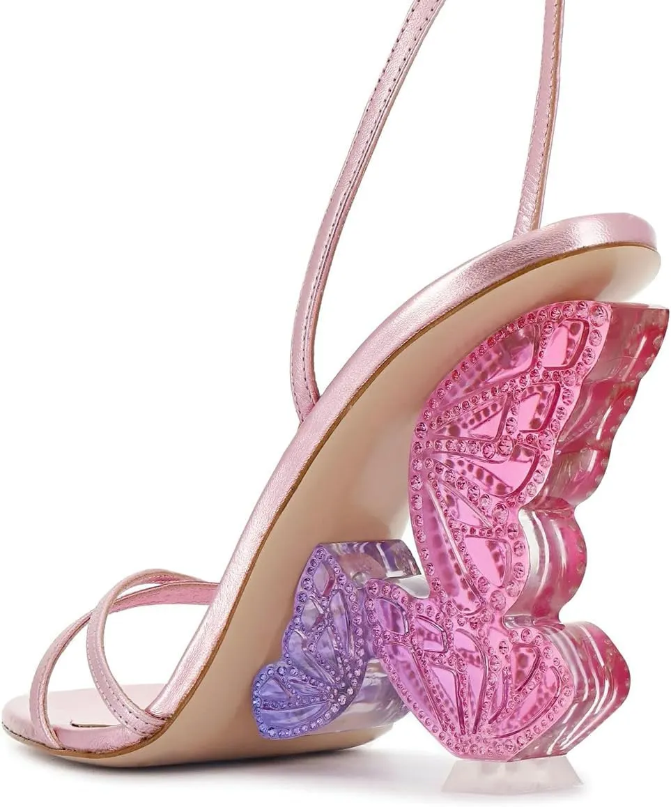 XYD Women Sexy Slender Straps Square Open Toe Sandals Butterfly Wing High Heels Evening Prom Shoes