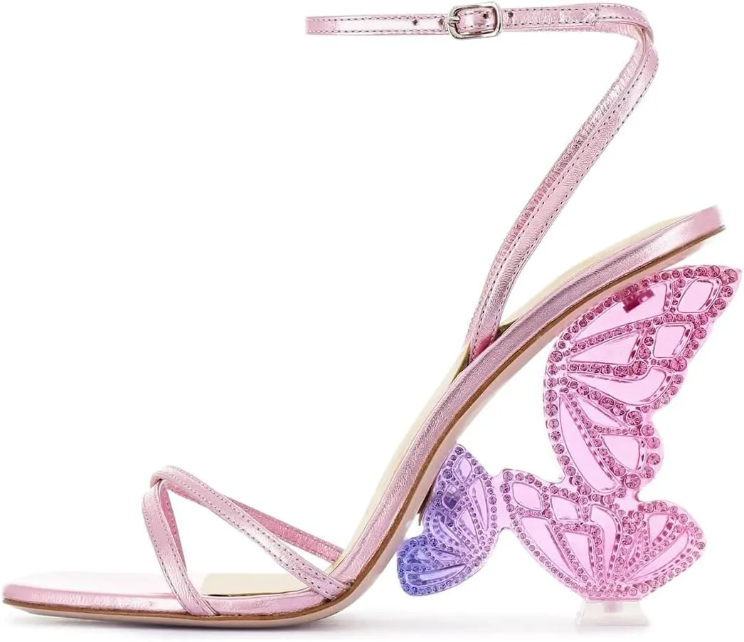 XYD Women Sexy Slender Straps Square Open Toe Sandals Butterfly Wing High Heels Evening Prom Shoes