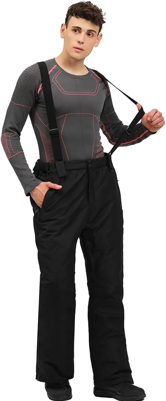 YEEFINE Men's Waterproof Snow Ski Pants Insulated Warm Winter Outdoor Snowboard Bibs with Suspenders