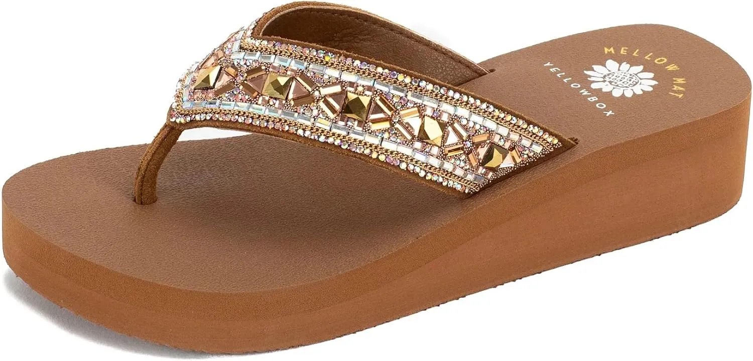 Yellow Box Women's Lira Wedge Sandal, Medium Heel Flip-Flop, Round Toe, MellowMat Collection