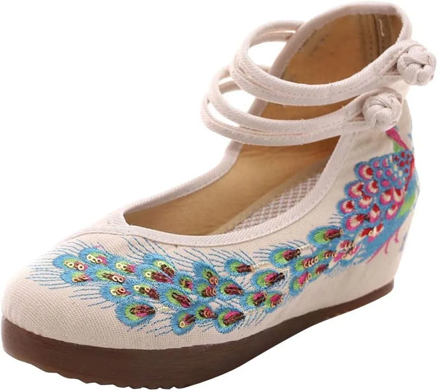 YIBLBOX Women Ankle Strap Shoes Platform Wedges Sandal Dress Shoes for Cheongsam