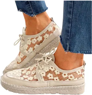 ZBYY Women's Fashion Canvas Sneakers Summer Slip on Mesh Floral Print Breathable Low Top Lace Up Casual Shoes