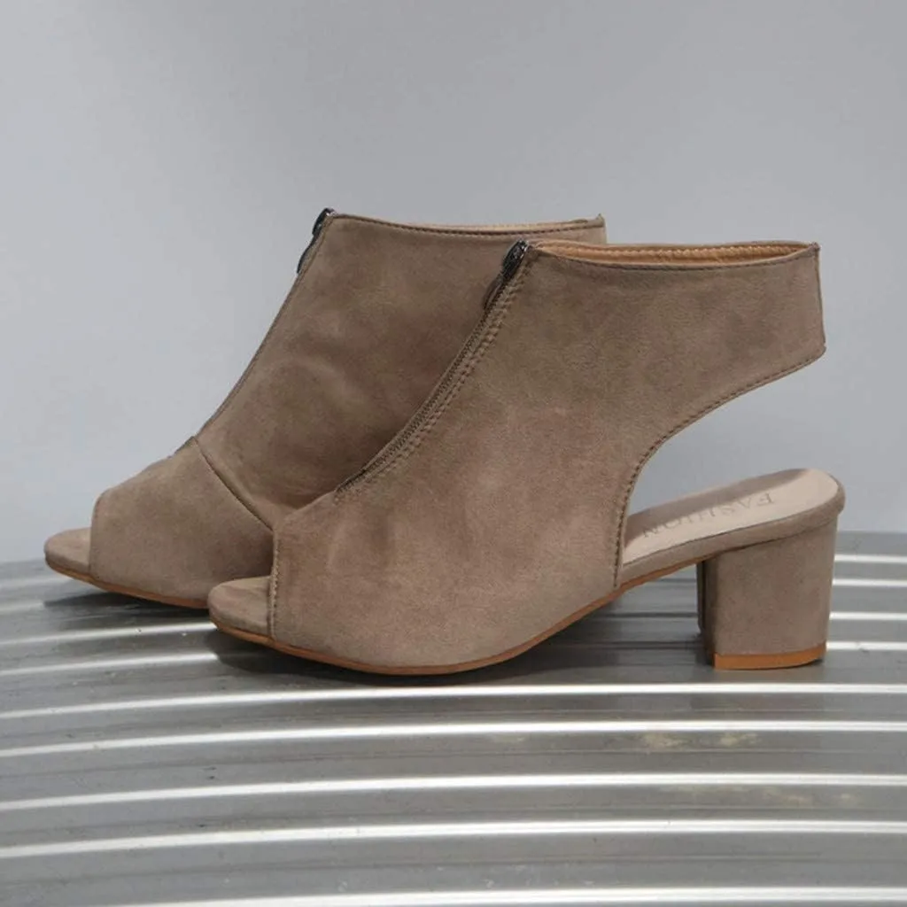 ZBYY Womens Open Toe Heel Sandals,Fashion Cutout Side Strap Zipper Chunky Heel Sandals Slip On Ankle Backless Booties