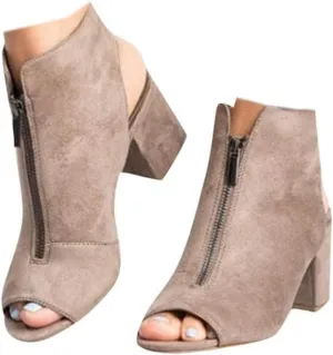 ZBYY Womens Open Toe Heel Sandals,Fashion Cutout Side Strap Zipper Chunky Heel Sandals Slip On Ankle Backless Booties