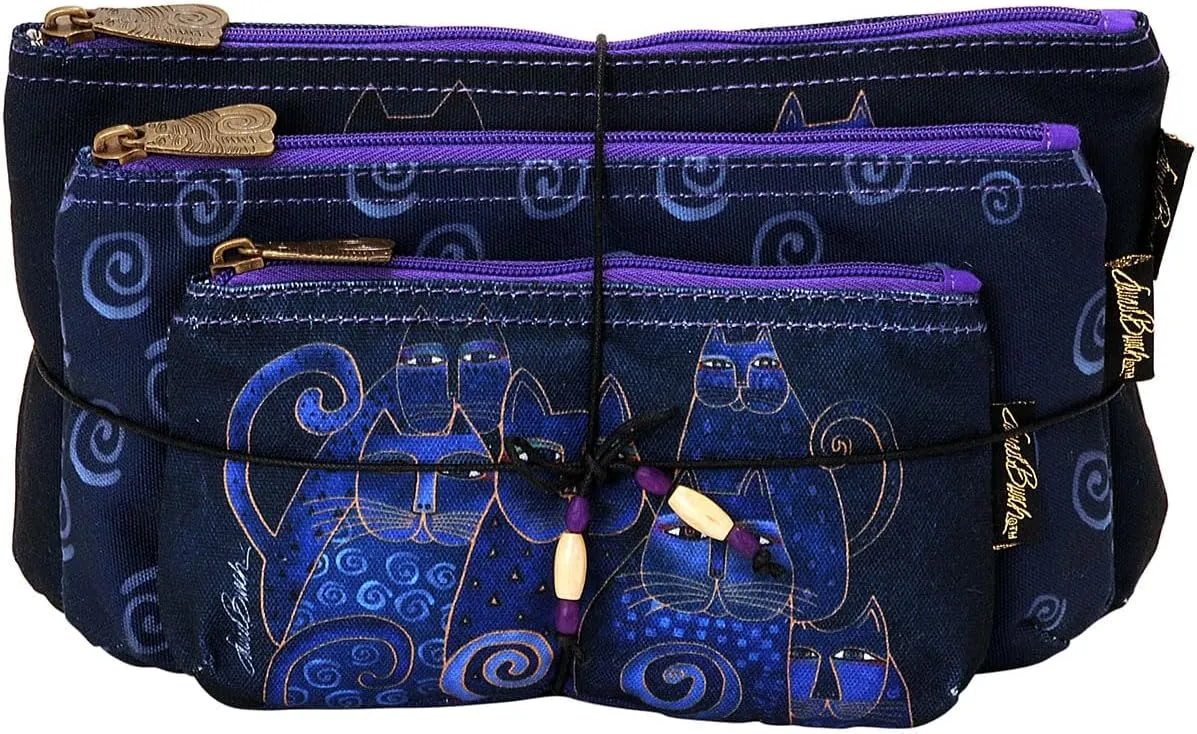 Zeckos Laurel Burch 27979 Cosmetic Bags 3 Pack, Indigo Cats