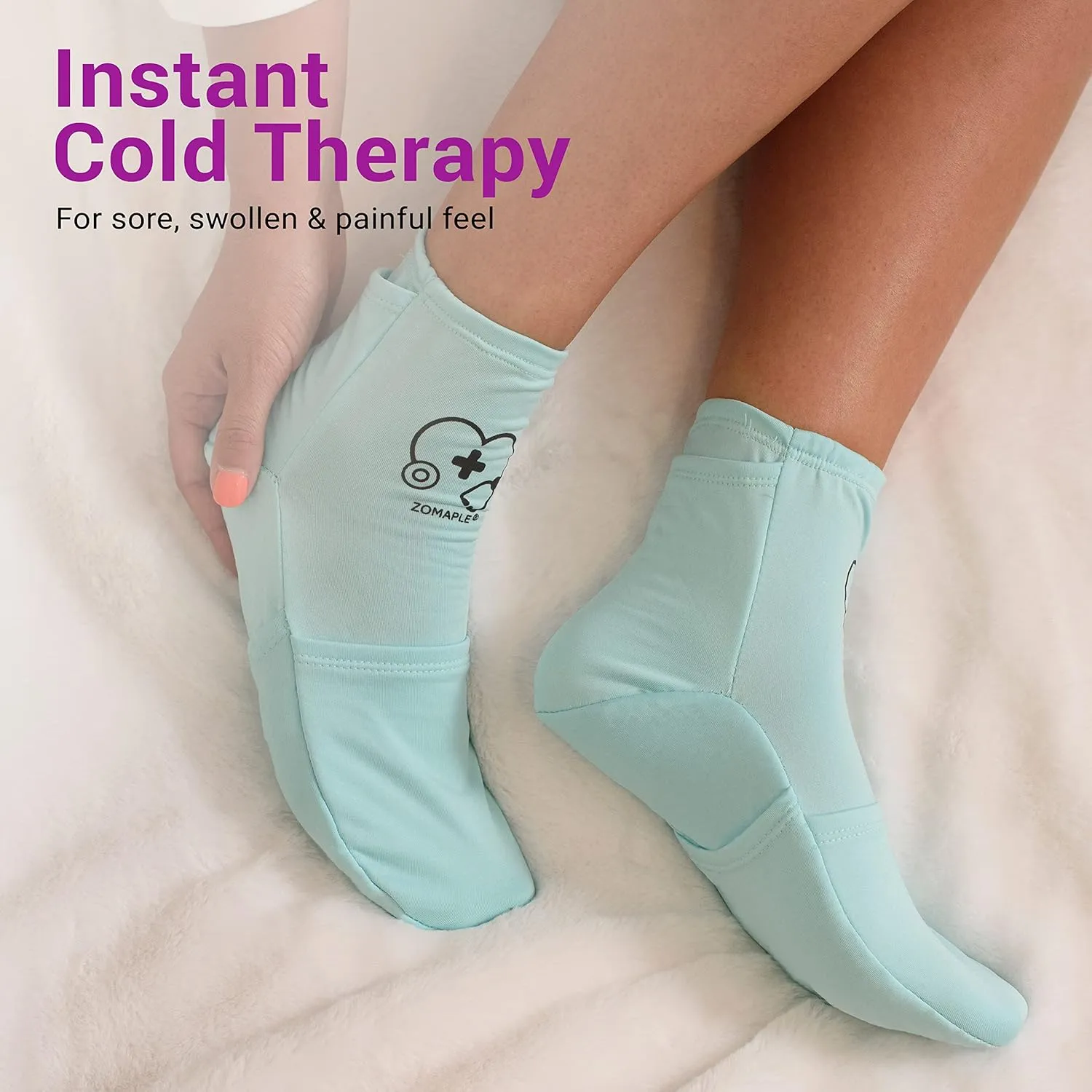 Zomaple Cold Therapy Socks for Women and Men - Perfect Ice Pack Cooling Socks for Plantar Fasciitis Feet, Neuropathy, Chemotherapy Recovery, Arthritis, Ankle & Heel Pain Relief (Aqua, Medium 7-11)