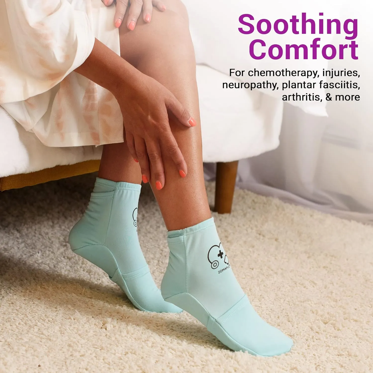 Zomaple Cold Therapy Socks for Women and Men - Perfect Ice Pack Cooling Socks for Plantar Fasciitis Feet, Neuropathy, Chemotherapy Recovery, Arthritis, Ankle & Heel Pain Relief (Aqua, Medium 7-11)
