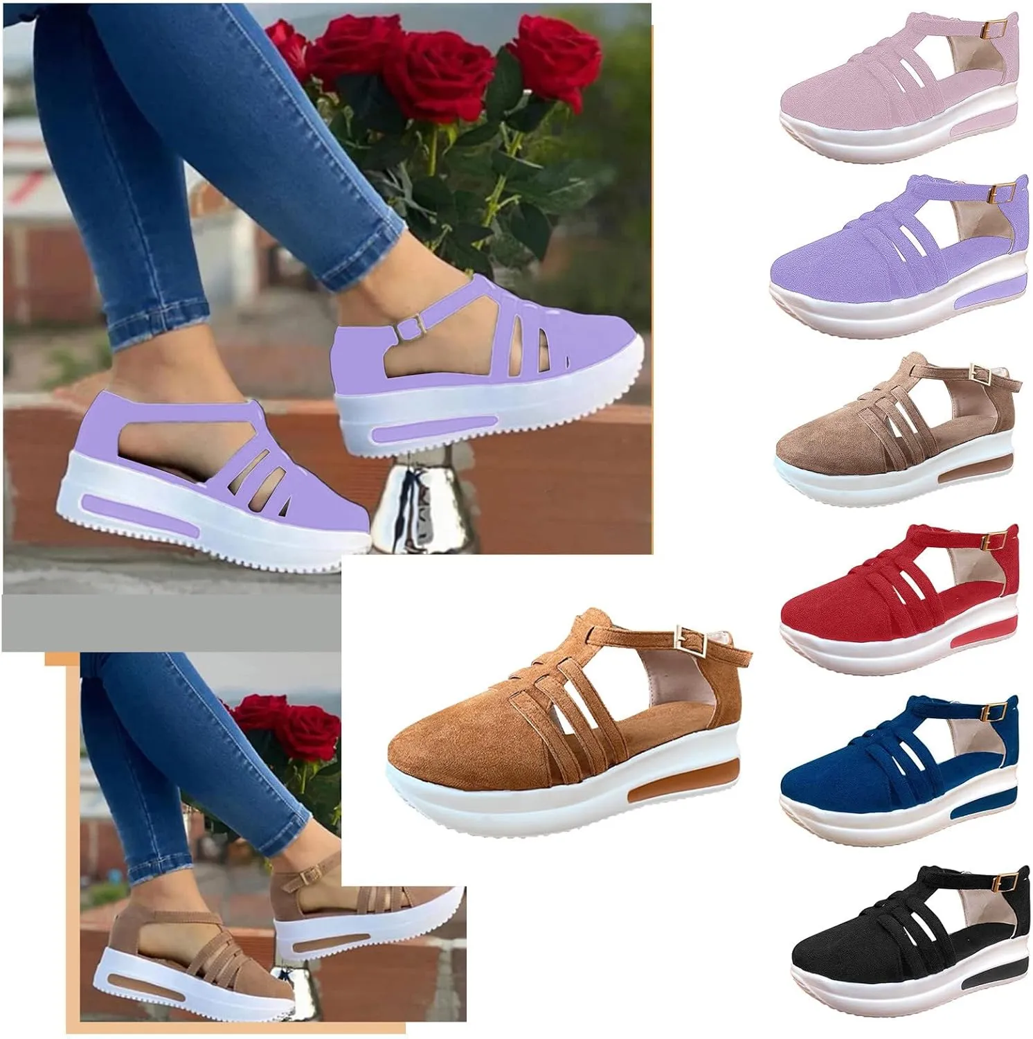 ZSpzx Platform Sandals For Women Dressy Summer 2025 Slip on Ankle Strap Wedges Casual Walking Shoes Wedge Loafers Arch Support Comfortable On Low Top Breathable Lightweight Canvas Sneakers
